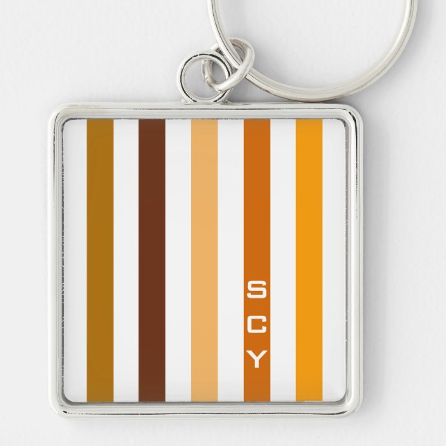 Chaveiro Tan Brown Orange Vertical Stripes Monograma (Frente)