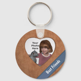 Chaveiro Tan Leather Look Heart Frame: Add a Photo and Text