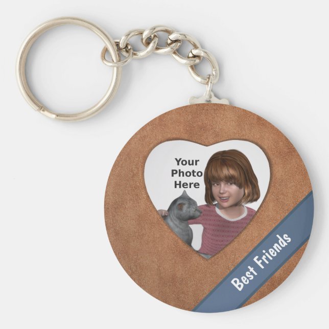 Chaveiro Tan Leather Look Heart Frame: Add a Photo and Text (Frente)