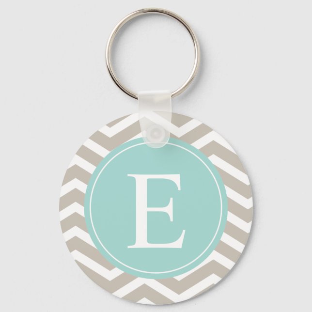 Chaveiro Tan White Chevron Teal Monograma (Frente)