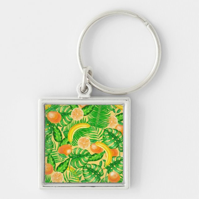 Chaveiro Tangerinas, bananas e folhas tropicais (Frente)