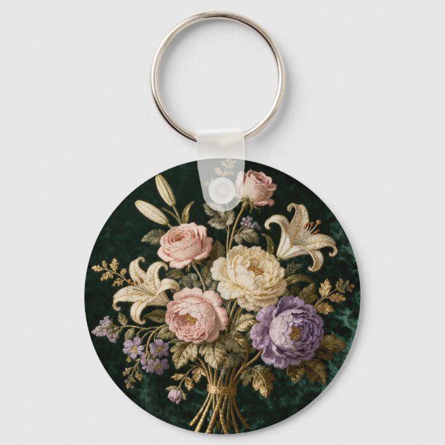 Chaveiro Tapeçaria de Rosas Buquê Estilo Antigo (Frente)
