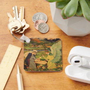 Chaveiro Tapeçaria Religiosa Vintage com Cristo de Bebê Jes