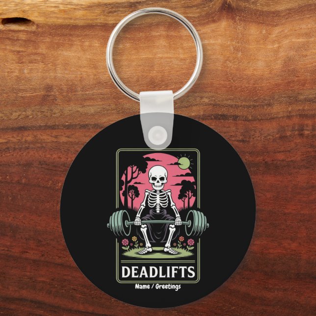 Chaveiro Tarot Card Deadlifos Funny Skeleton Workout Design (Frente)