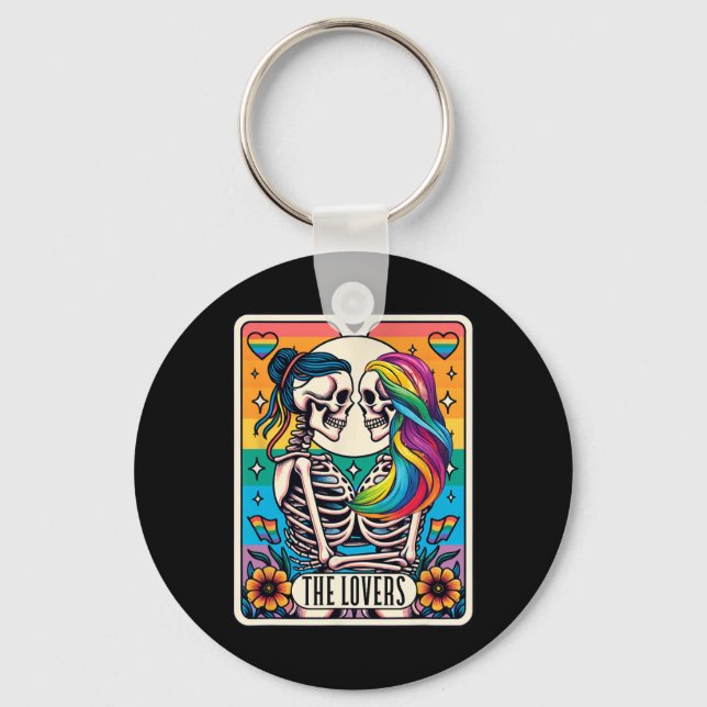 Chaveiro Tarot Card Os Amantes Arco-Íris Beijando A Pele Lé (Frente)