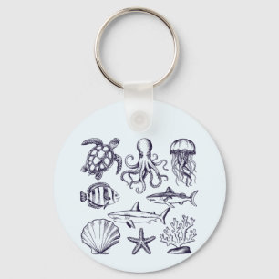 Chaveiro Tartaruga de praia de Verão Tubarão de Peixe Octop