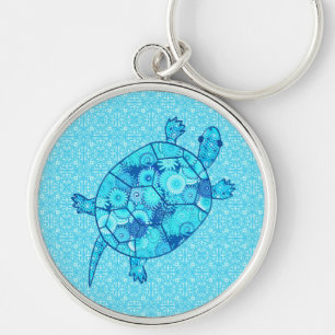 Chaveiro Tartaruga do redemoinho do Fractal - azul do