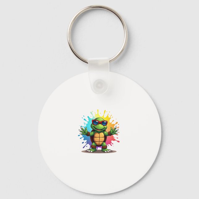 Chaveiro Tartaruga Fofa Usando Óculos de Sol Tinta Espalha  (Frente)