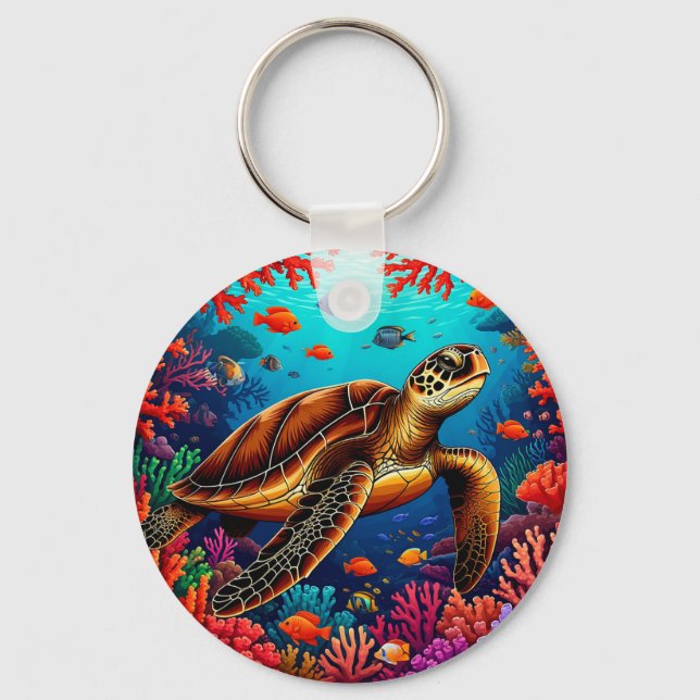 Chaveiro 🐢 Tartaruga Marinha Recife de Coral Para Presente (Frente)