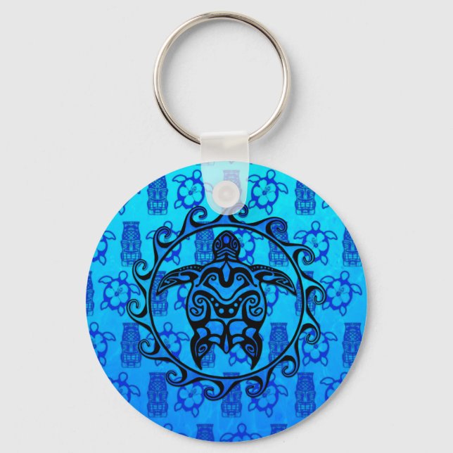 Chaveiro Tartaruga tribal azul Sun (Frente)