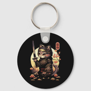 Chaveiro Tatuagem de Gato de Samurai Japonês, Gato de Kawai