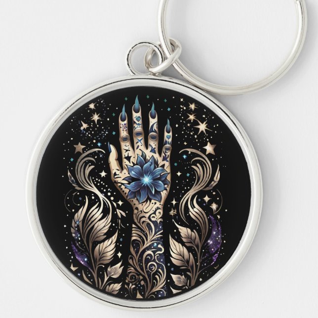 Chaveiro Tatuagem De Mão Preta E Dourada (Frente)