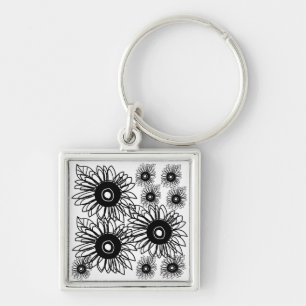 Chaveiro Tatuagem Girassol Floral Negro Negro Flor Branca