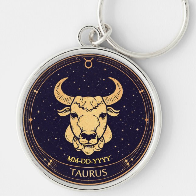 Chaveiro Taurus Zodiac Keychain with Birth Date (Frente)