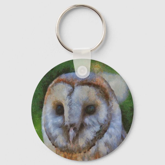 Chaveiro Tawny Owl Em Arte Pointilística (Frente)