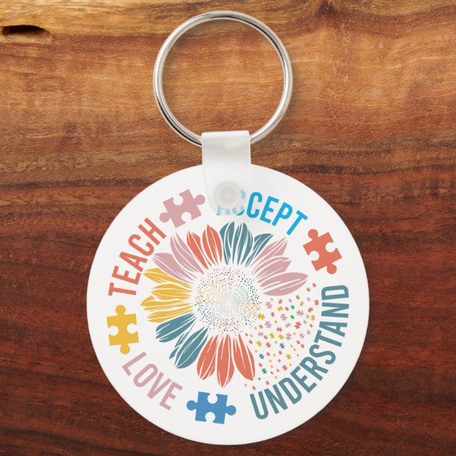 Chaveiro "Teach Accept Love Understand" Puzzle Piece Flower (Frente)