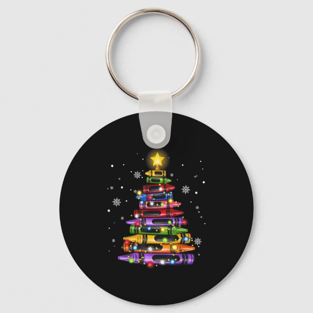 Chaveiro Teacher Crayon Christmas Tree Lights Student Schoo (Frente)