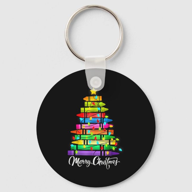 Chaveiro Teacher Crayon Merry Christmas Tree Lights School  (Frente)