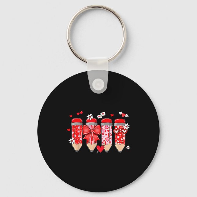 Chaveiro Teacher Valentine Coquette Bow Pencil Teacher Vale (Frente)