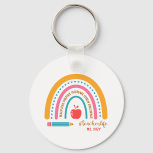 Chaveiro #Teacherlife Rainbow Nome do Professor Personaliza