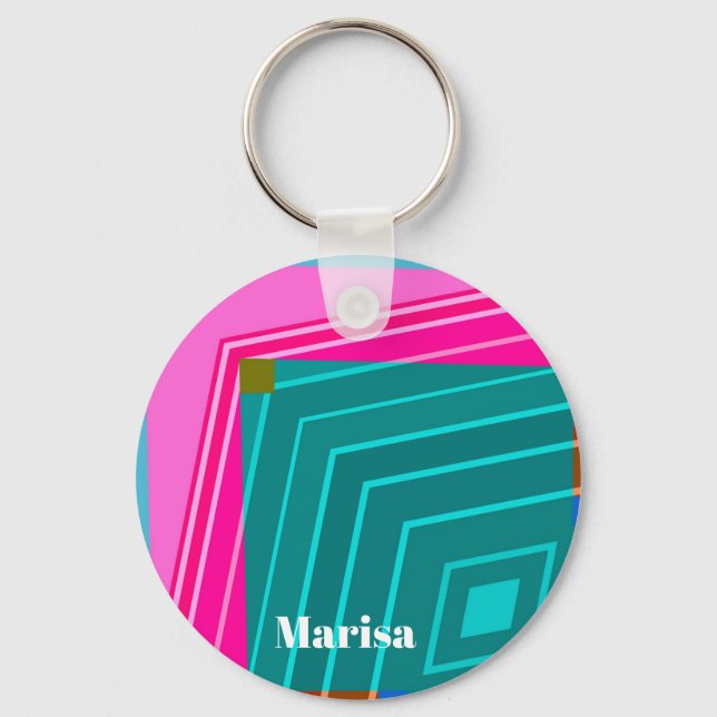 Chaveiro Teal and Pink Modern Geometric (Frente)