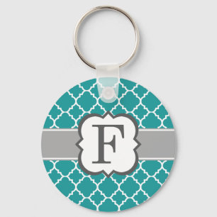 Chaveiro Teal Blue Monograma - Letra F Quatrefoil