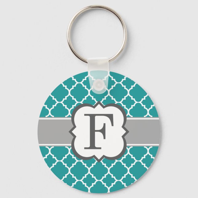 Chaveiro Teal Blue Monograma - Letra F Quatrefoil (Frente)