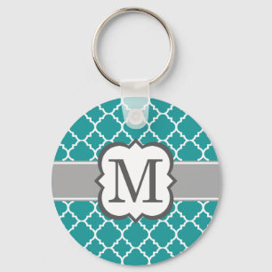 Chaveiro Teal Blue Monograma - Letra M Quatrefoil