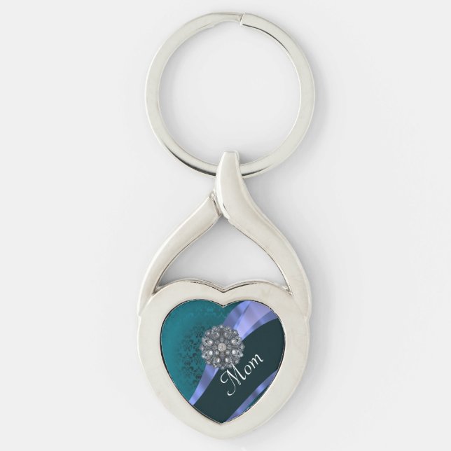 Chaveiro Teal damask mãe personalizada (Frente)