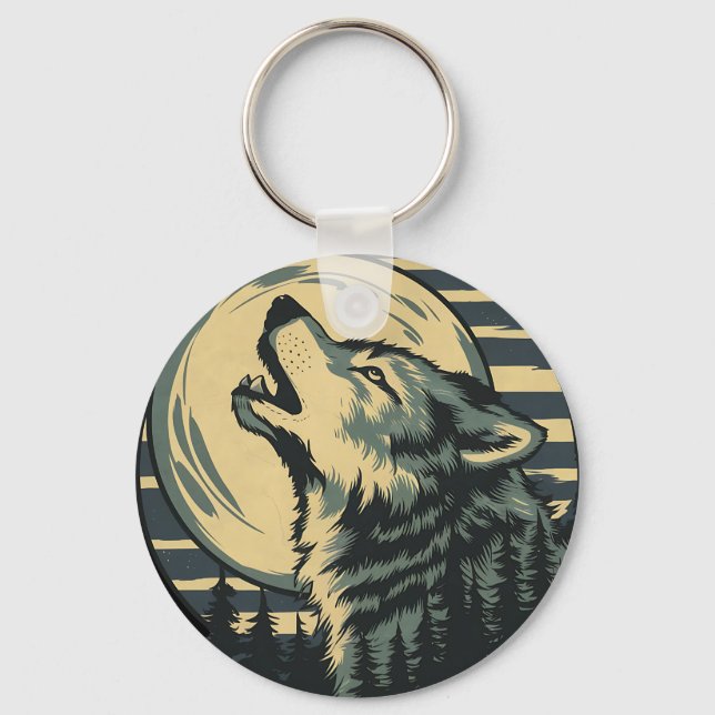 Chaveiro Teal Howling Wolf Moon Art (Frente)