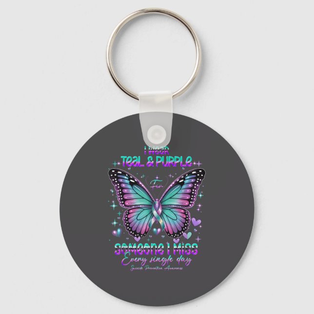 Chaveiro Teal N Purple Butterfly Suicide Prevention Awarene (Frente)