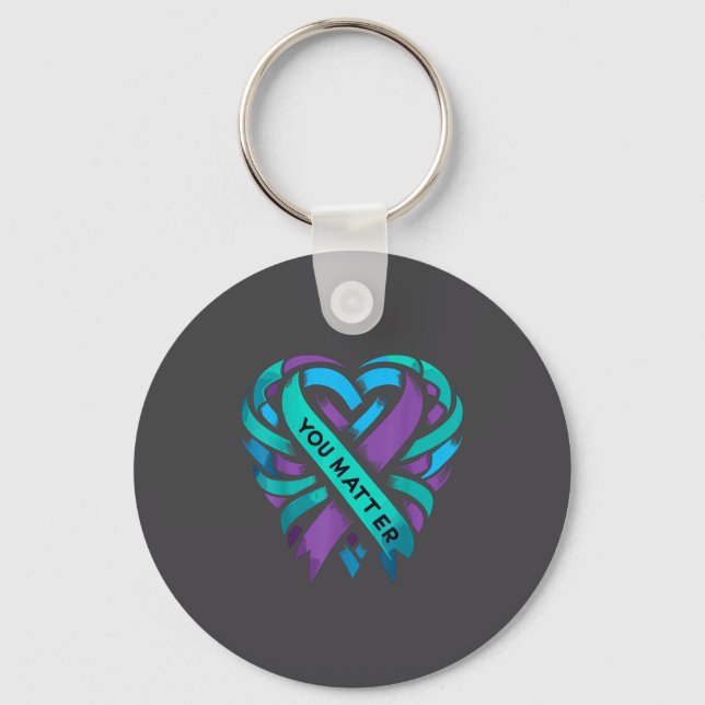 Chaveiro Teal Purple Heart You Suicide Prevention Awareness (Frente)