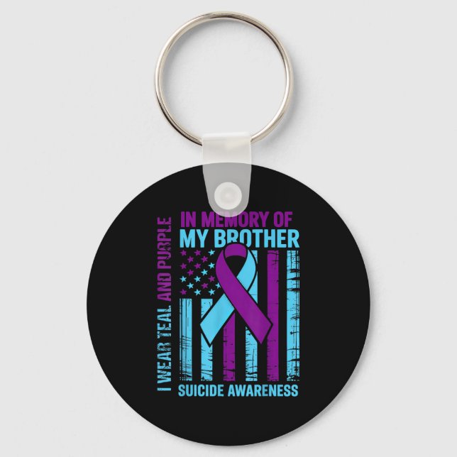 Chaveiro Teal Purple Ribbon Suicide Awareness Flag Brother  (Frente)