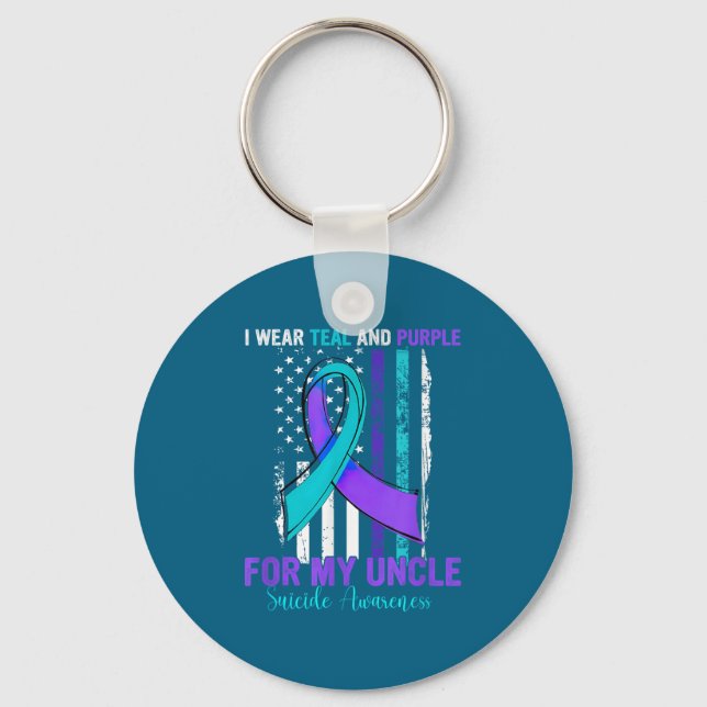 Chaveiro Teal Purple Ribbon Suicide Awareness Flag Uncle  (Frente)