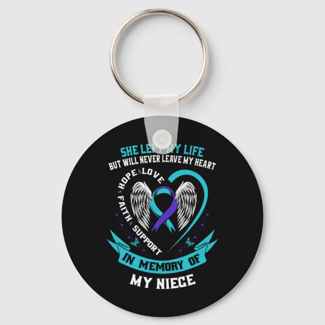 Chaveiro Teal Purple Suicide Awareness Ribbon Niece Memoria (Frente)