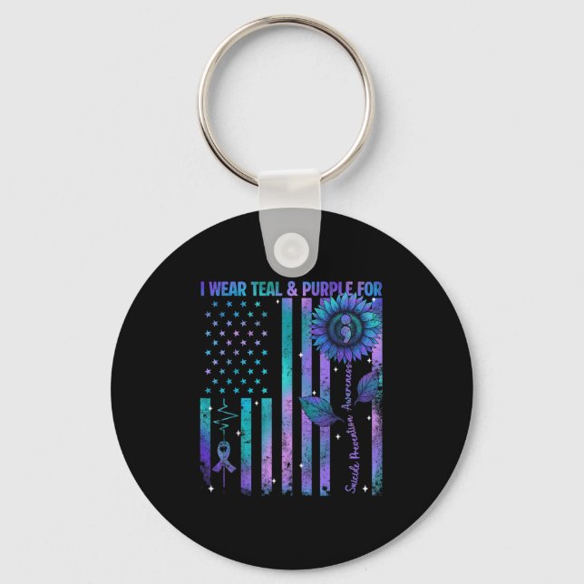 Chaveiro Teal Purple Us Usa Flag Suicide Prevention Awarene (Frente)