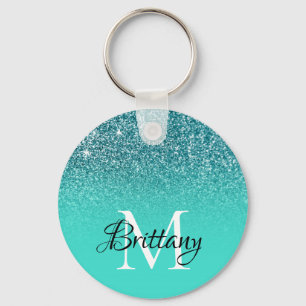 Chaveiro Teal Turquoise Glitter Monograma