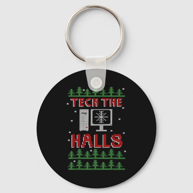 Chaveiro Tech The Halls Ugly Computer Geek Festive Christma (Frente)