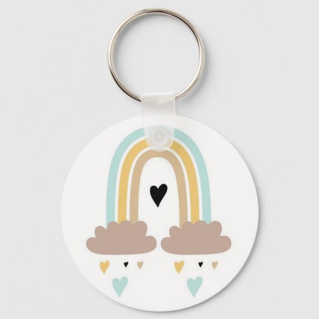 Chaveiro Tecla Botão - Arco-Íris e Corações (Frente)