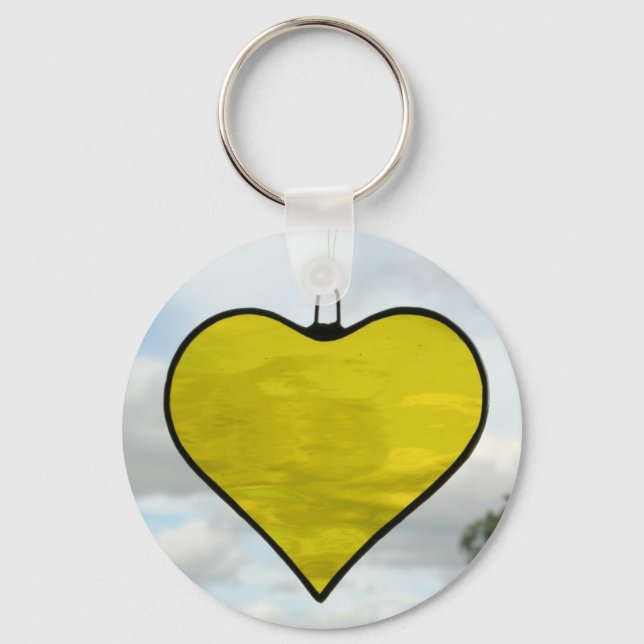 Chaveiro Tecla Coração Amarelo de Amor com Vidro Estampado (Frente)