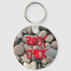 CHAVEIRO TECLA DE BOTÃO DE PEDRA DE PINTINHO ROCK