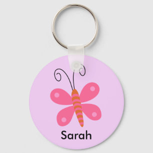 Chaveiro Tecla Girls Personalizado Pink Butterfly Corrente