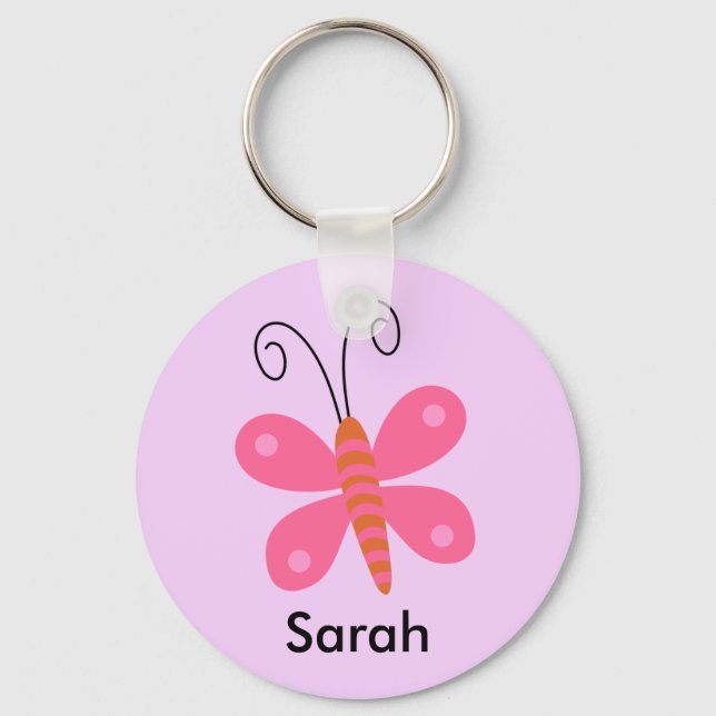 Chaveiro Tecla Girls Personalizado Pink Butterfly Corrente (Frente)