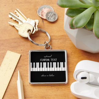 Chaveiro Teclado Piano e texto personalizável preto e branc