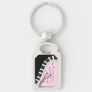 Chaveiro Teclado Piano, preto e branco, Design, cor-de-rosa
