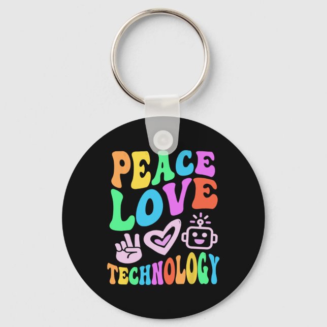 Chaveiro Tecnologia Vintage Peace Love (Frente)