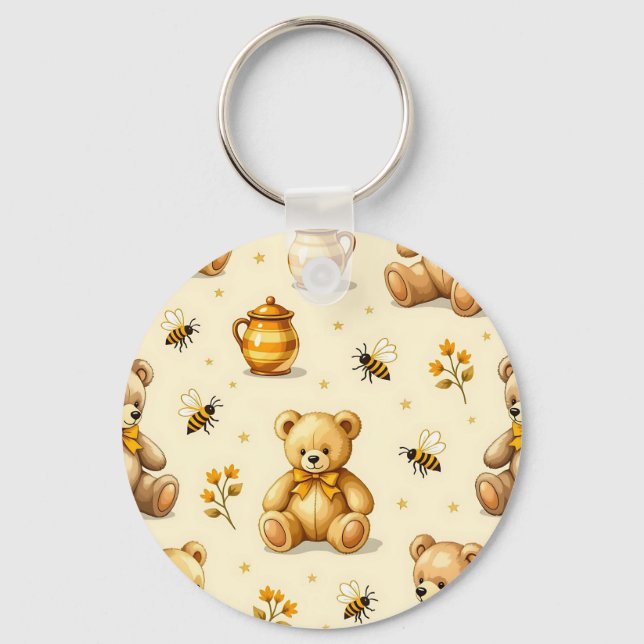Chaveiro Teddy Bears Honey Bees Nursery Pattern (Frente)