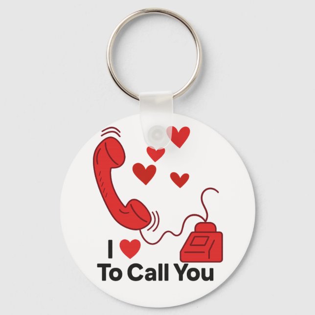 Chaveiro Telefone de Amor Vermelho - Ilustração de Chamada  (Frente)
