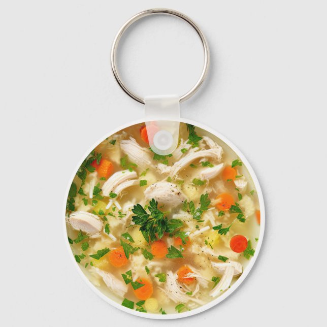Chaveiro Tema de Sopa de Galinha com Macarrão Divertida  (Frente)