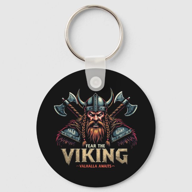 Chaveiro Teme O Viking Nórdico Guerreiro Valhalla Aguarda (Frente)